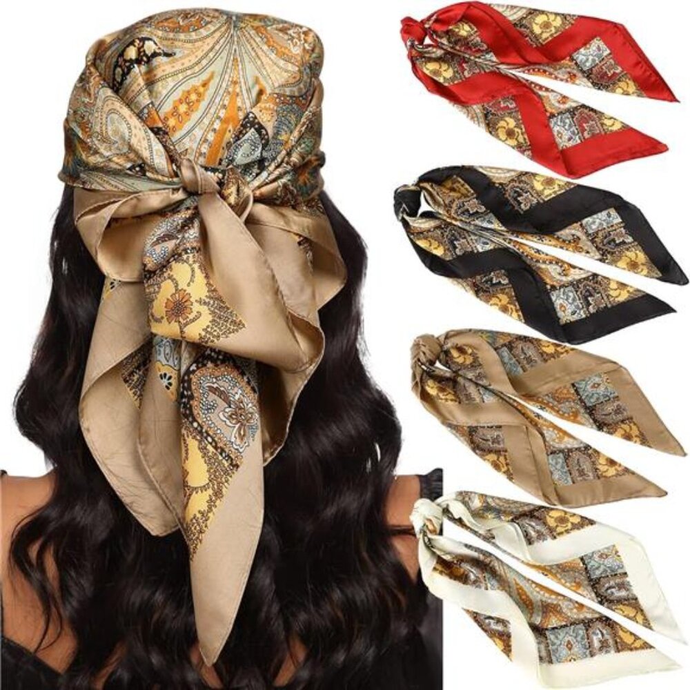 27.5” Silk Satin Square Head Scarf - 4PCS Satin Bandanas for Women